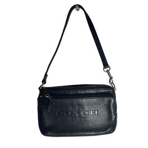 Coach Wristlet Black Pebbled Leather Wallet Double Zip Embossed Carriage